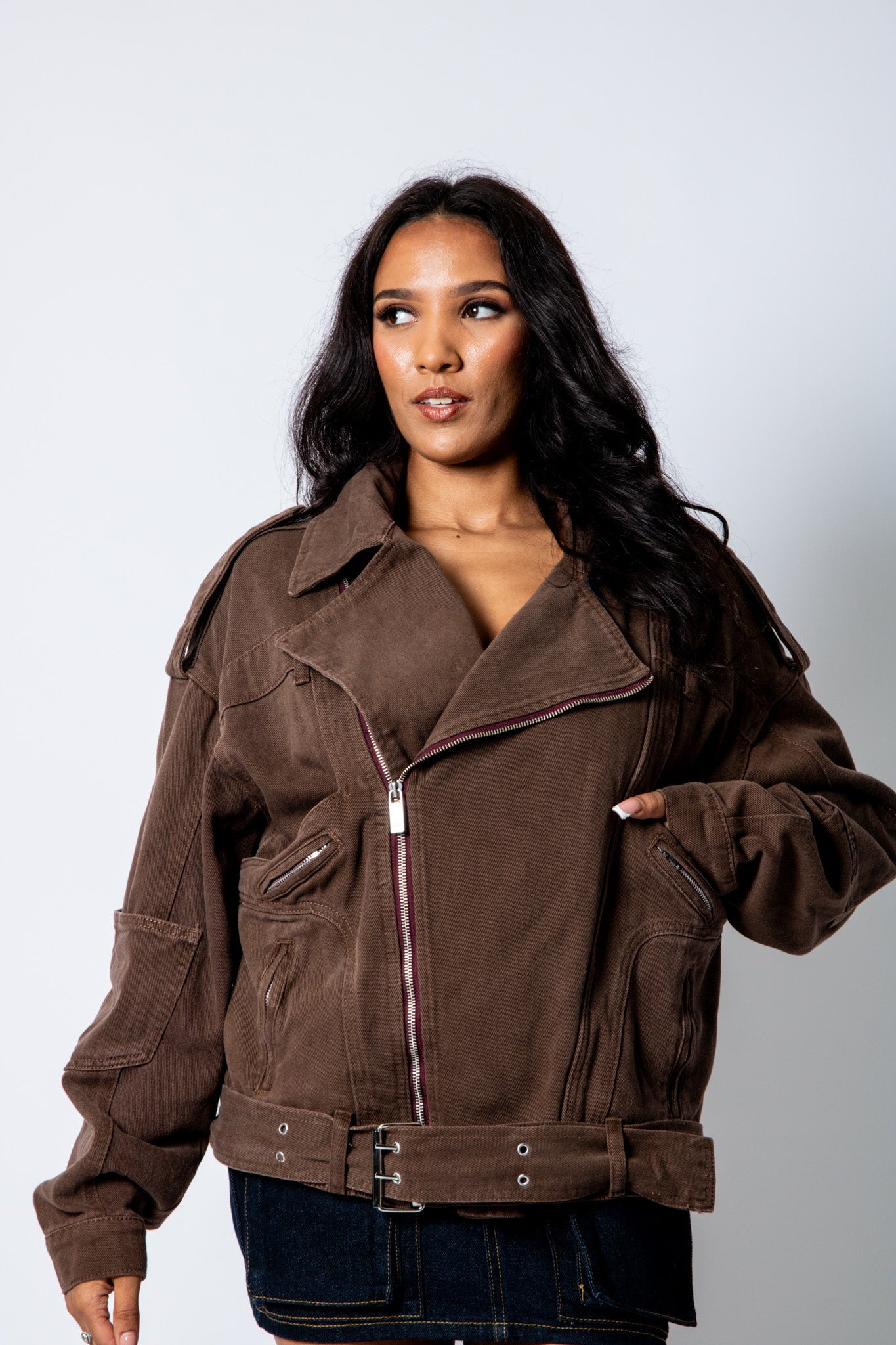 ZORA – Chocolate Brown Biker Jacket - Liquor n Poker