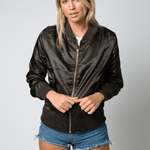 Olive Green Satin Bomber Jacket - Liquor N Poker LIQUOR N POKER