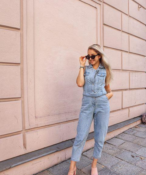 Liquor n Poker 80s denim jumpsuit with eyelet belt - Liquor N Poker LIQUOR N POKER
