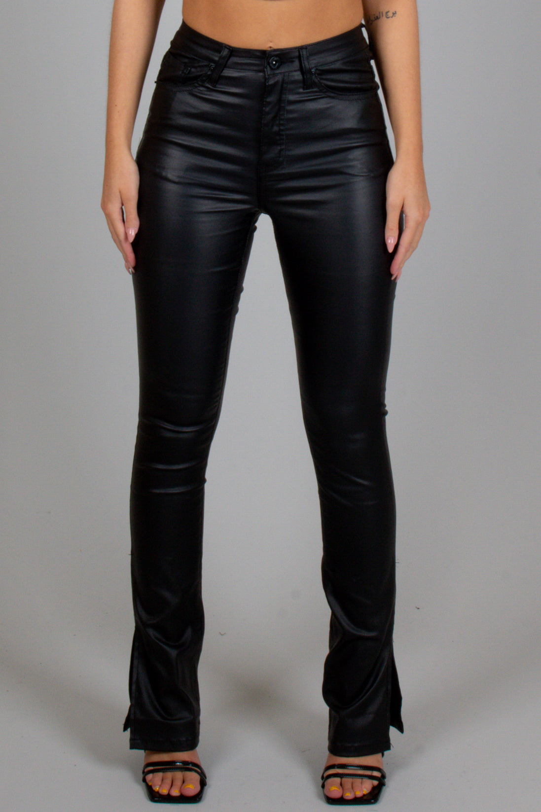 FAE Black Faux Leather Slit Trousers