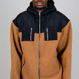 Oversized Tan Hooded Borg Jacket with Nylon Panels