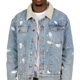 Oversized Borg Denim Jacket with Paint Splatter
