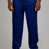 All-Over Japanese Print Plisse Navy Straight Leg Trouser