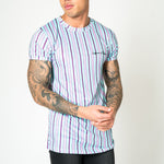 MUSCLE FIT T - SHIRT IN CANDY STRIPE LILAC AND LIME - Liquor N Poker LIQUOR N POKER