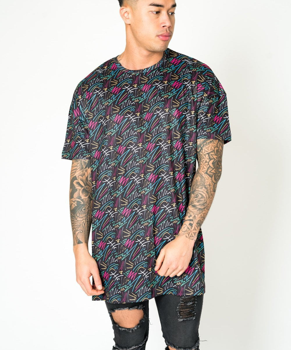 BAYSIDE OVERSIZED T SHIRT IN BLACK WITH GRAFFITI - Liquor N Poker LIQUOR N POKER