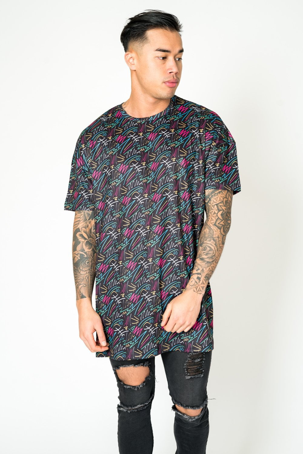BAYSIDE OVERSIZED T SHIRT IN BLACK WITH GRAFFITI - Liquor N Poker LIQUOR N POKER