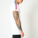 MUSCLE FIT WHITE TEE WITH RED AND BLUE SPORTS STRIPE - Liquor N Poker LIQUOR N POKER