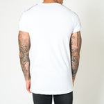 MUSCLE FIT WHITE TEE WITH RED AND BLUE SPORTS STRIPE - Liquor N Poker LIQUOR N POKER