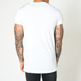 MUSCLE FIT WHITE TEE WITH RED AND BLUE SPORTS STRIPE - Liquor N Poker LIQUOR N POKER