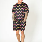 RELAXED FIT SHORTS IN BLACK WITH MULTI COLOUR ZIG ZAG - Liquor N Poker LIQUOR N POKER