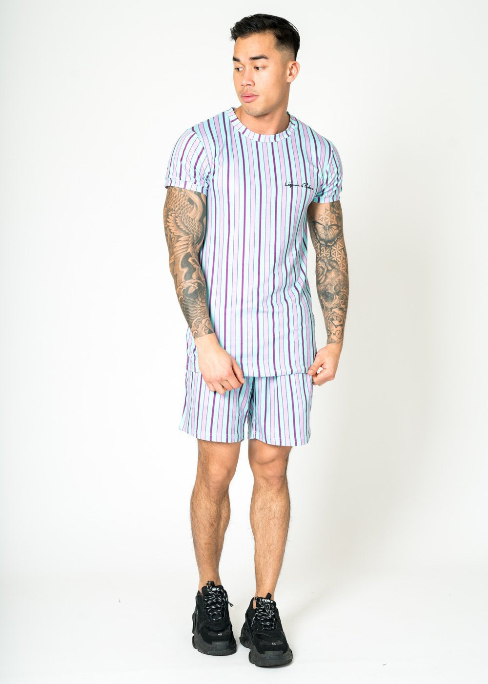 RELAXED FIT SHORTS IN LILAC AND LIME - Liquor N Poker LIQUOR N POKER