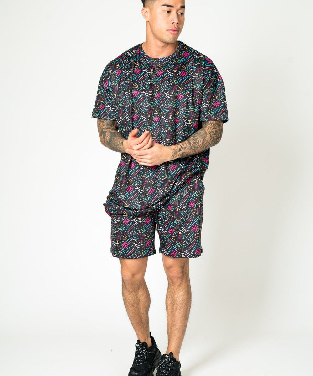 RELAXED FIT SHORTS IN BLACK WITH GRAFFITI - Liquor N Poker LIQUOR N POKER
