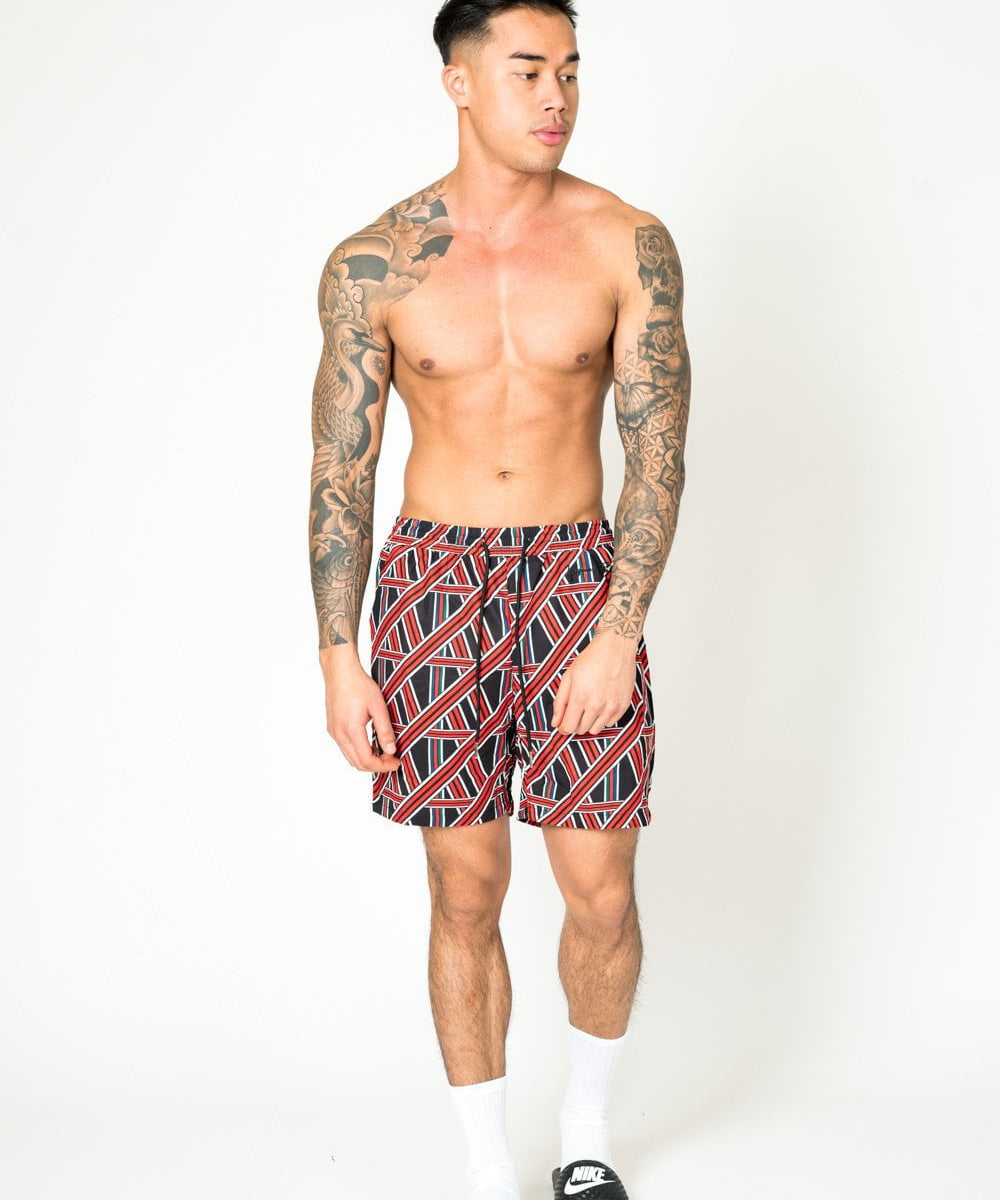 Relaxed fit shorts in red and black geometric pattern - Liquor N Poker LIQUOR N POKER
