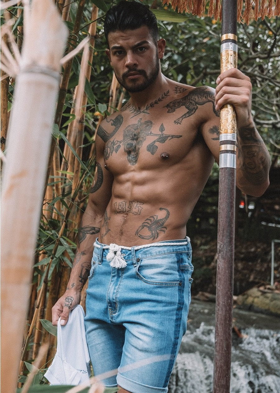 Miami skinny fit denim shorts with rope tie and side fade - Liquor N Poker LIQUOR N POKER