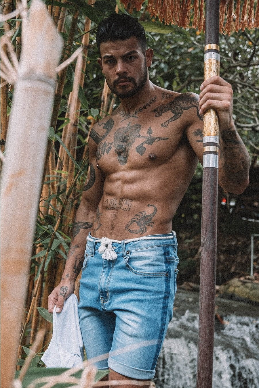 Miami skinny fit denim shorts with rope tie and side fade - Liquor N Poker LIQUOR N POKER