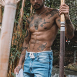 Miami skinny fit denim shorts with rope tie and side fade - Liquor N Poker LIQUOR N POKER
