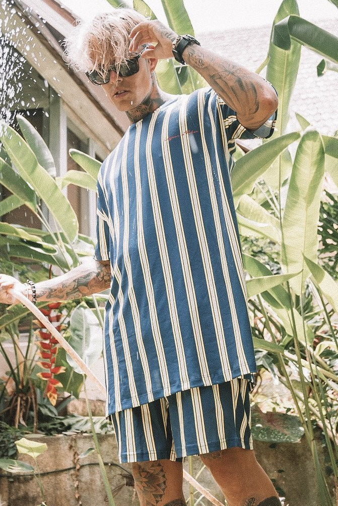 RELAXED FIT SHORTS IN BLUE AND YELLOW - Liquor N Poker LIQUOR N POKER
