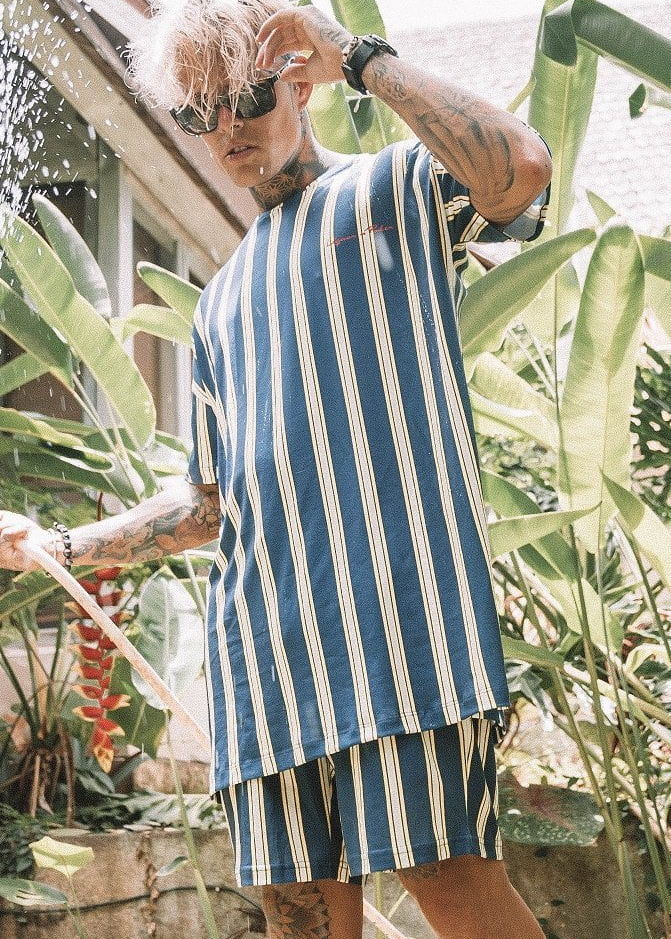 RELAXED FIT SHORTS IN BLUE AND YELLOW - Liquor N Poker LIQUOR N POKER