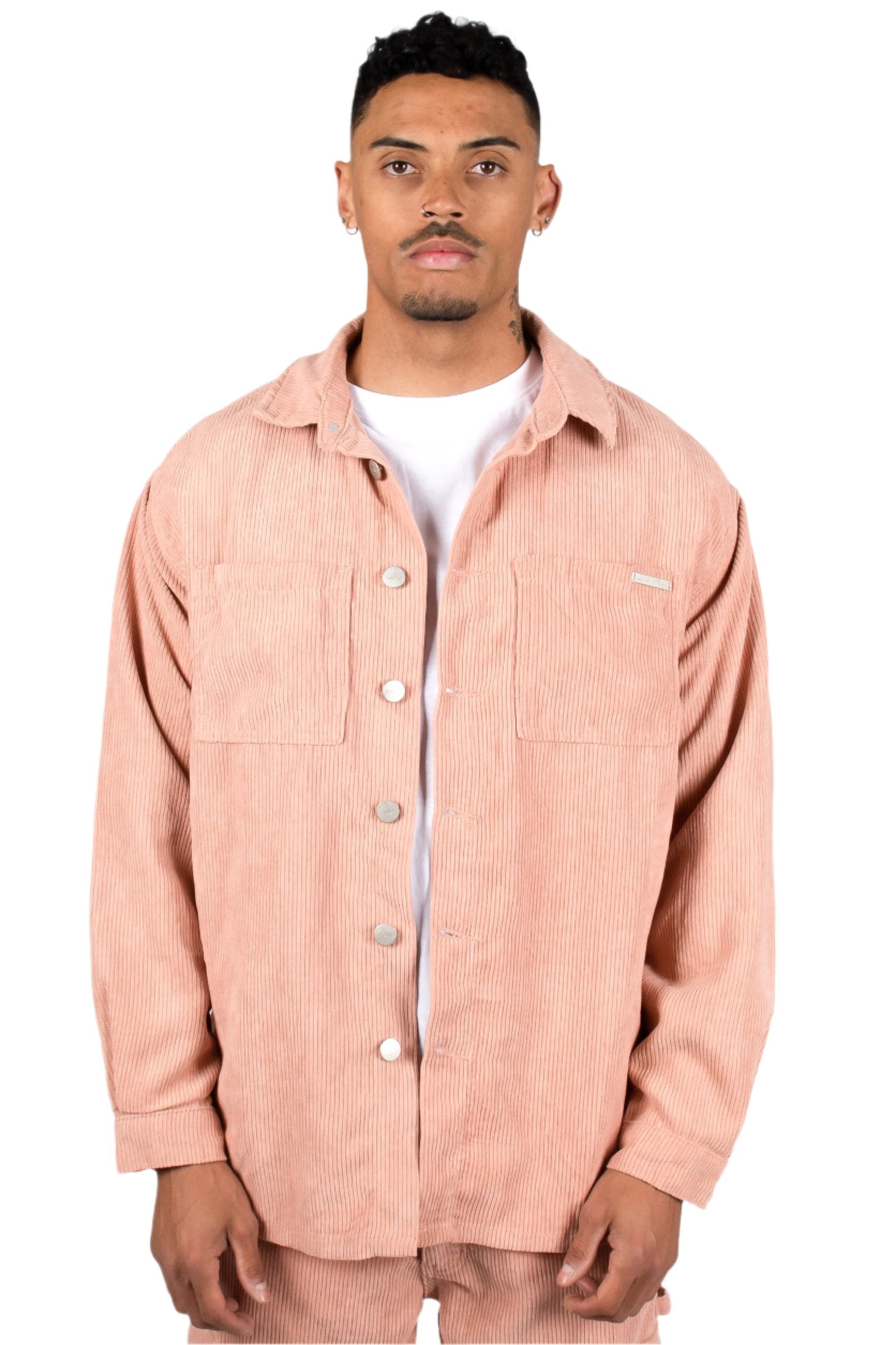 Blush Pink Corduroy Utility Cargo Shirt