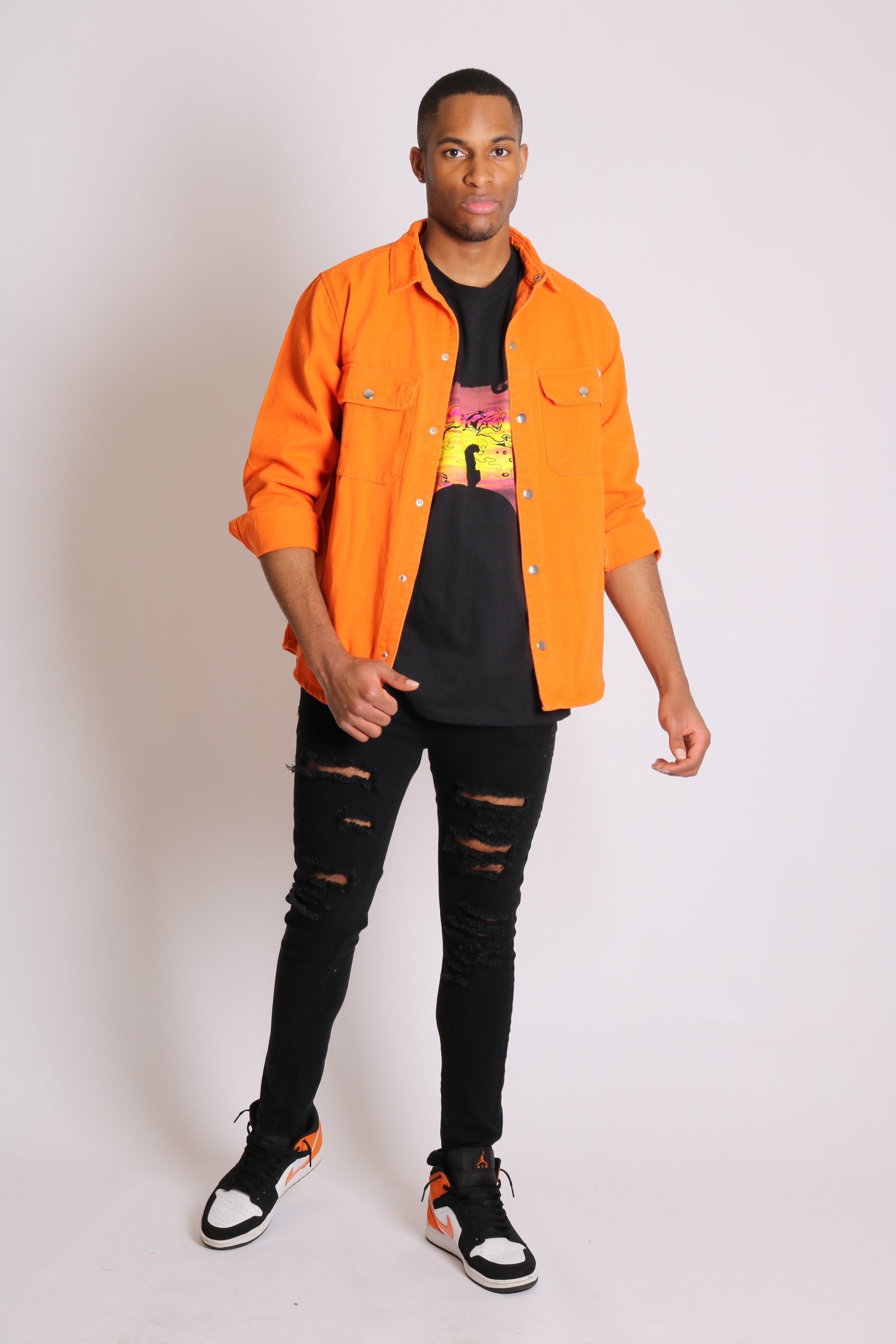 Ashton denim worker shirt in neon orange - Liquor N Poker LIQUOR N POKER