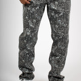 Straight Leg Denim Jeans in Black Paisley