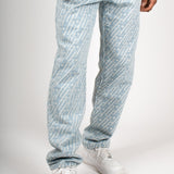 Straight Leg Jeans In Monogram Print In Lightwash Denim