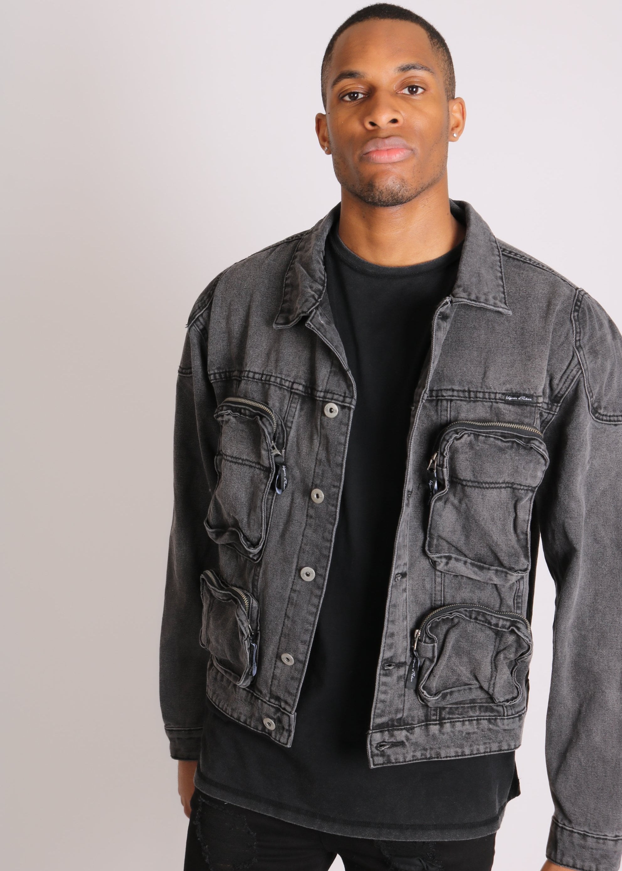 Fort oversized utility pocket denim jacket in washed grey - Liquor N Poker LIQUOR N POKER