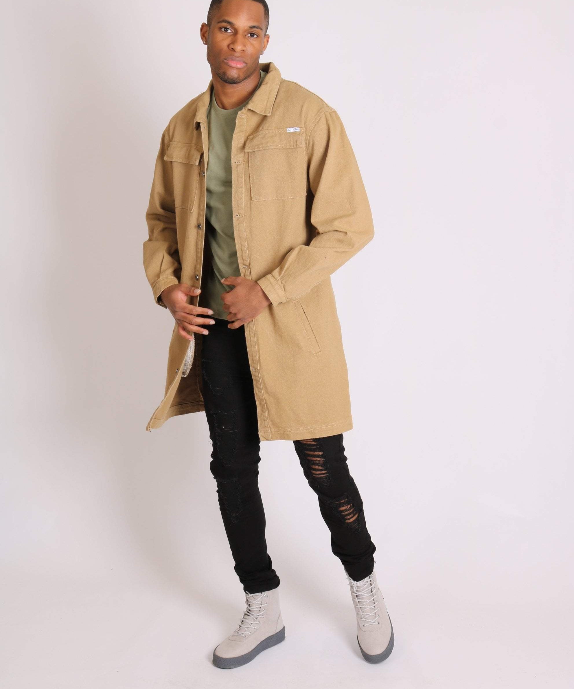 Return of the mac unisex longline denim jacket in sandy tan - Liquor N Poker LIQUOR N POKER