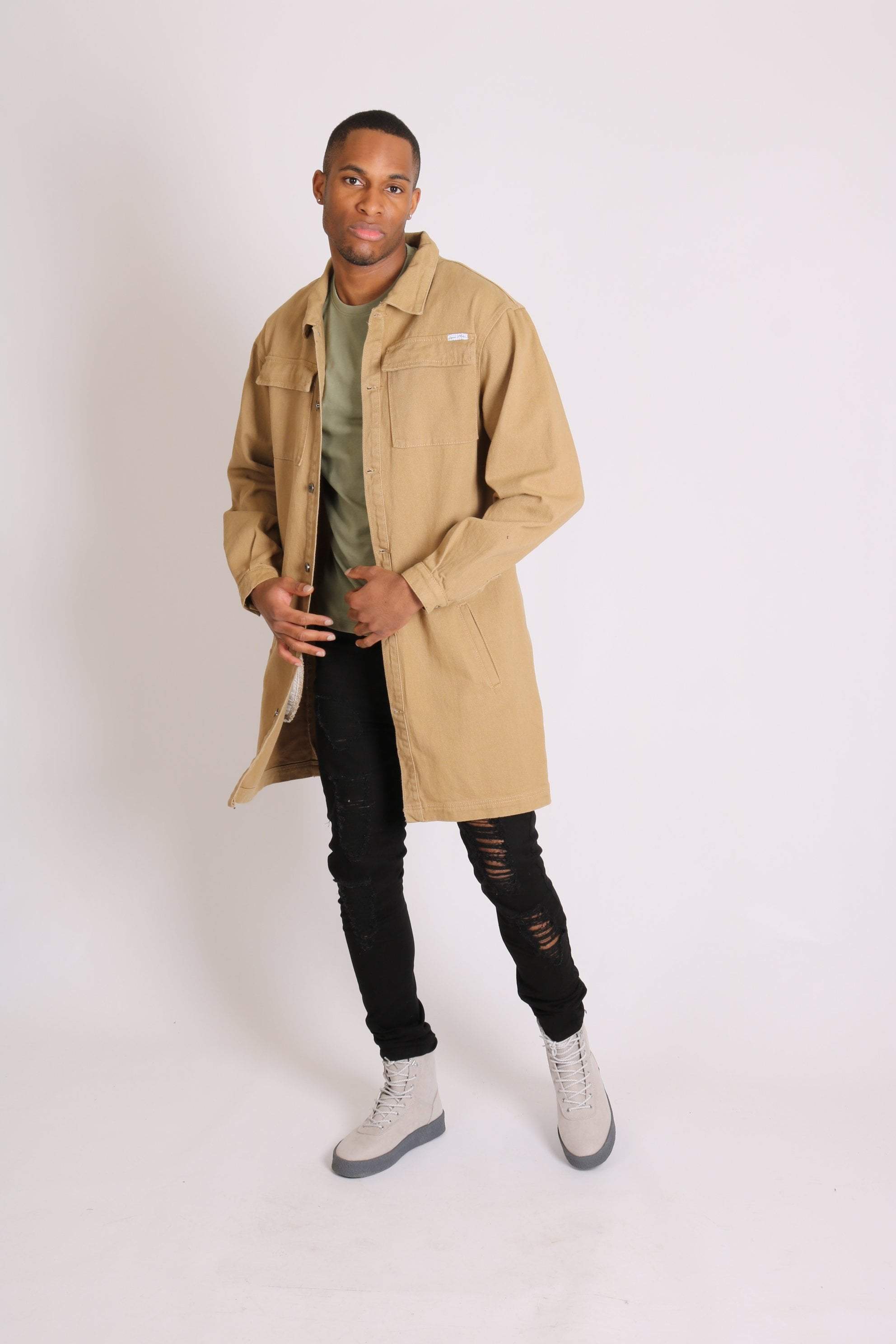 Return of the mac unisex longline denim jacket in sandy tan - Liquor N Poker LIQUOR N POKER