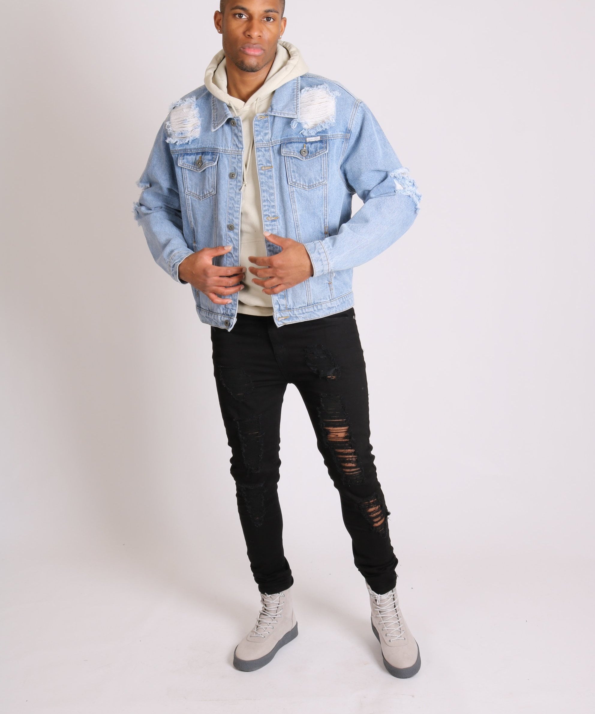 Faro oversized denim jacket in vintage stonewash with distressing - Liquor N Poker LIQUOR N POKER