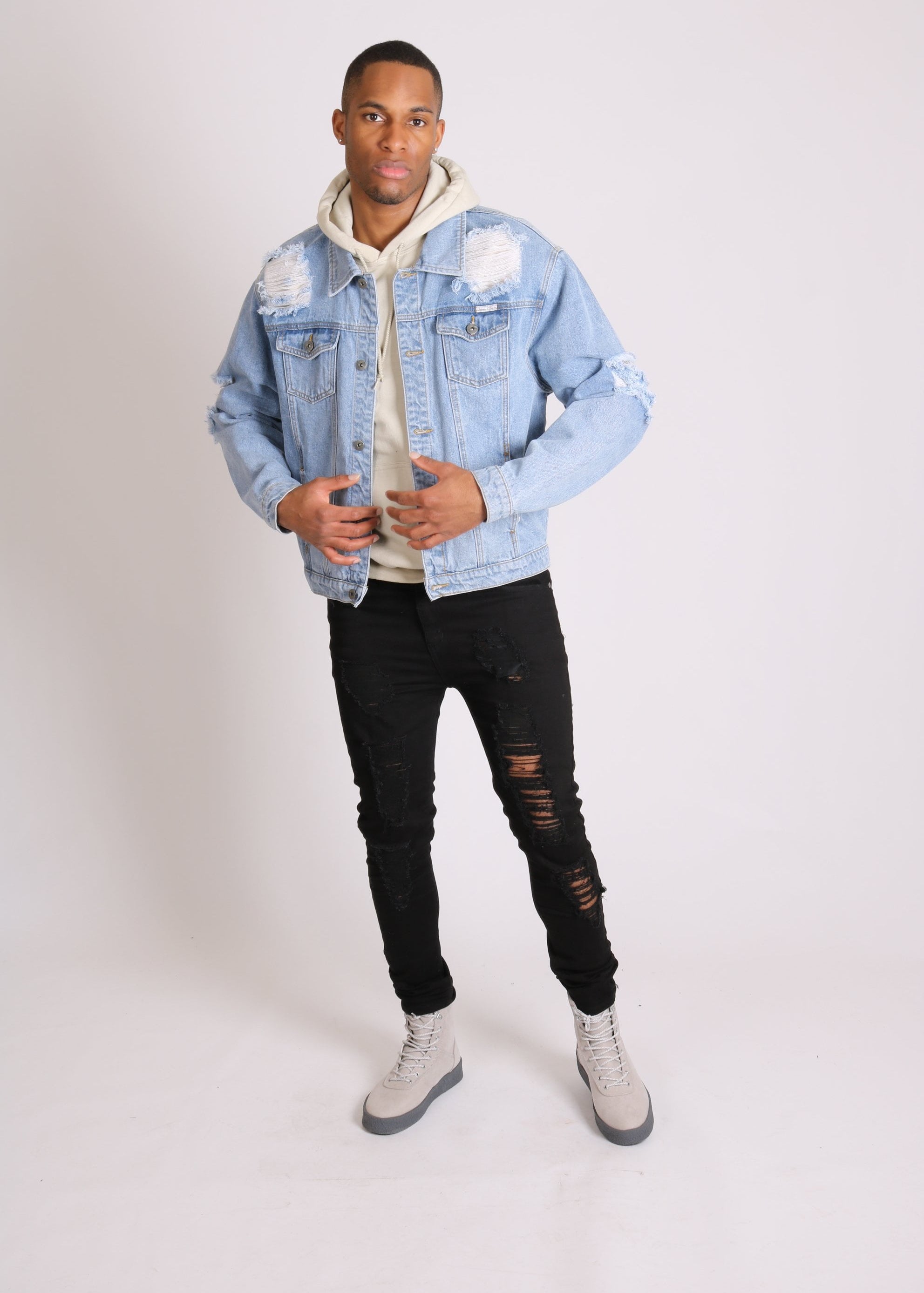 Faro oversized denim jacket in vintage stonewash with distressing - Liquor N Poker LIQUOR N POKER