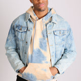 Head in the clouds denim jacket with cloudy bleach wash - Liquor N Poker LIQUOR N POKER