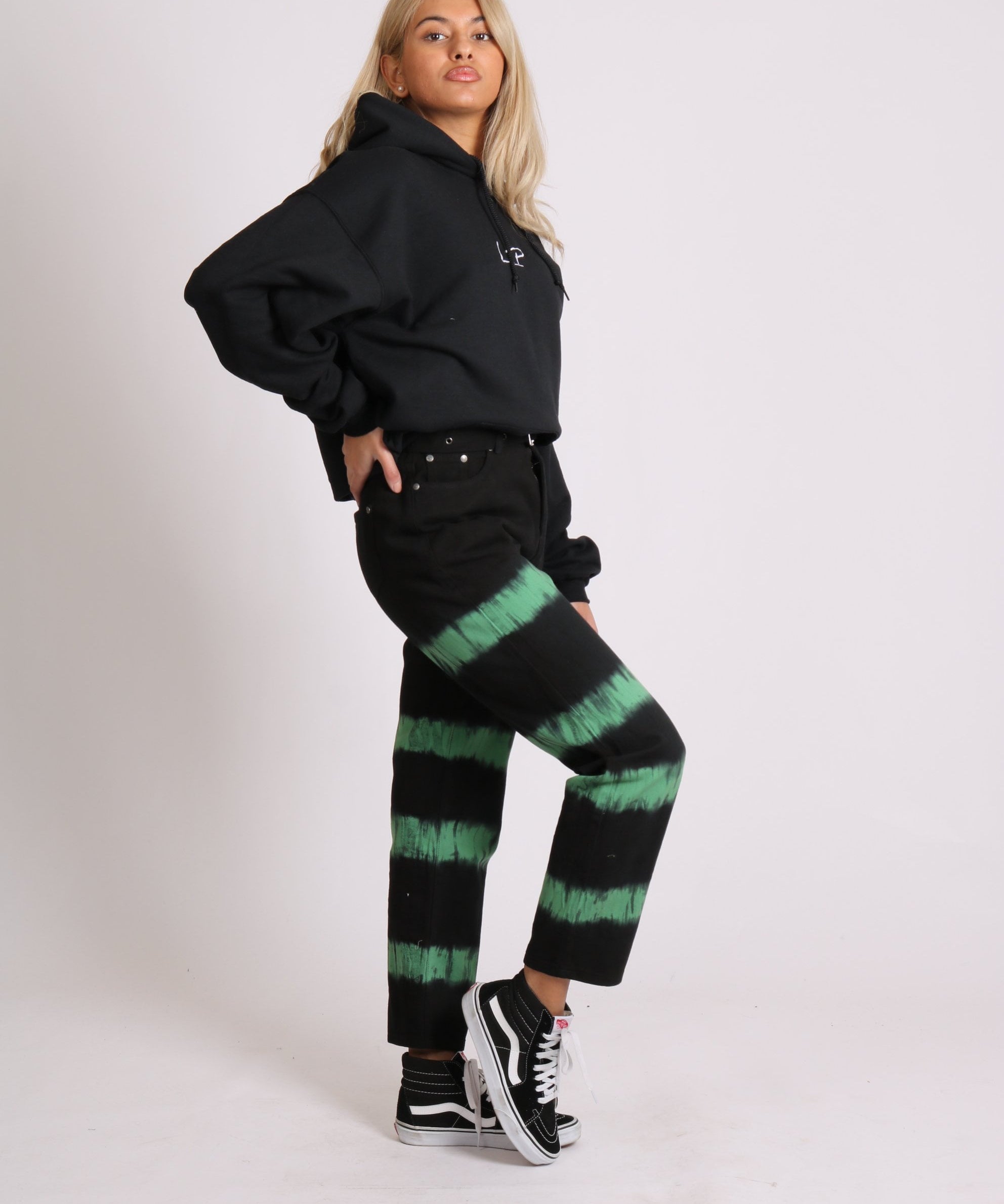 Minty Wide leg jeans in black with tie dye stripe - Liquor N Poker LIQUOR N POKER