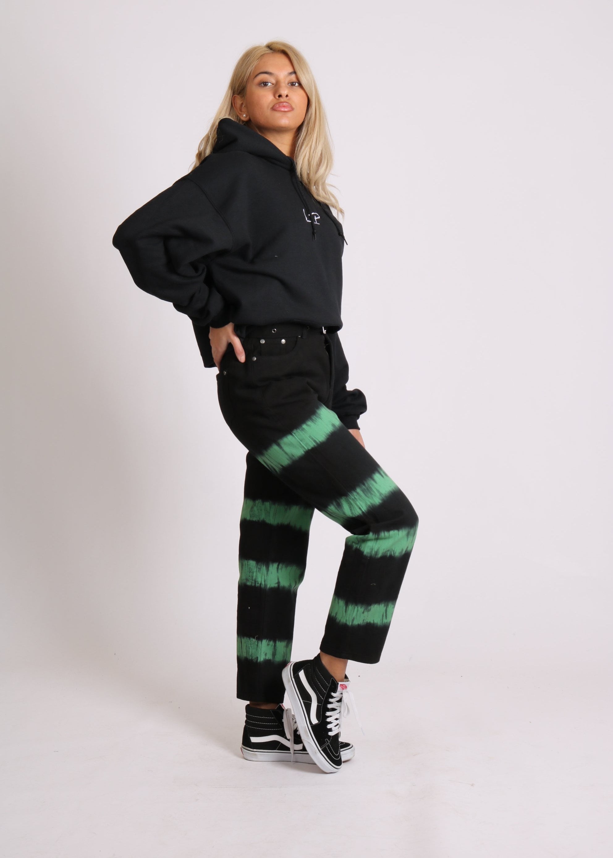 Minty Wide leg jeans in black with tie dye stripe - Liquor N Poker LIQUOR N POKER