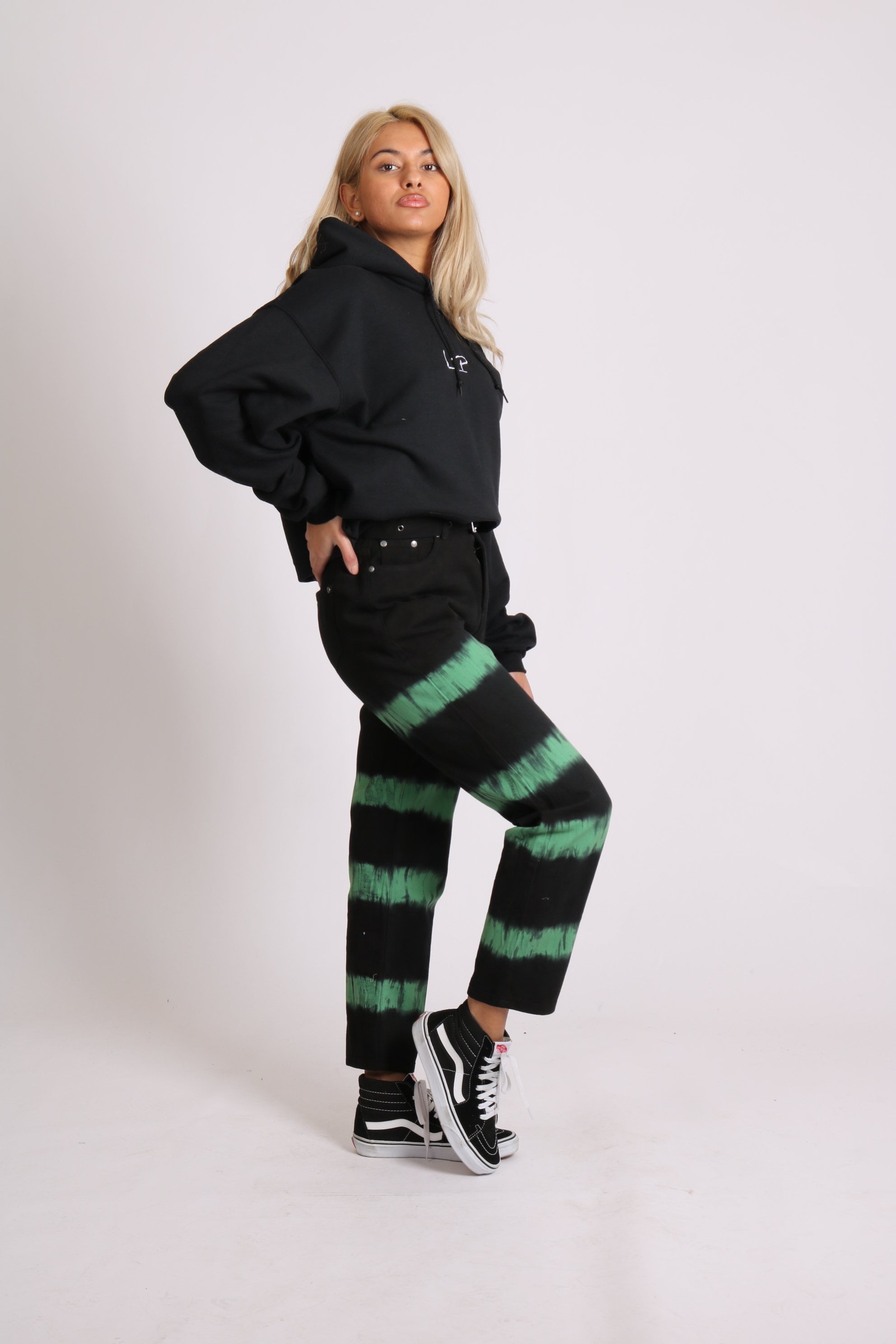 Minty Wide leg jeans in black with tie dye stripe - Liquor N Poker LIQUOR N POKER