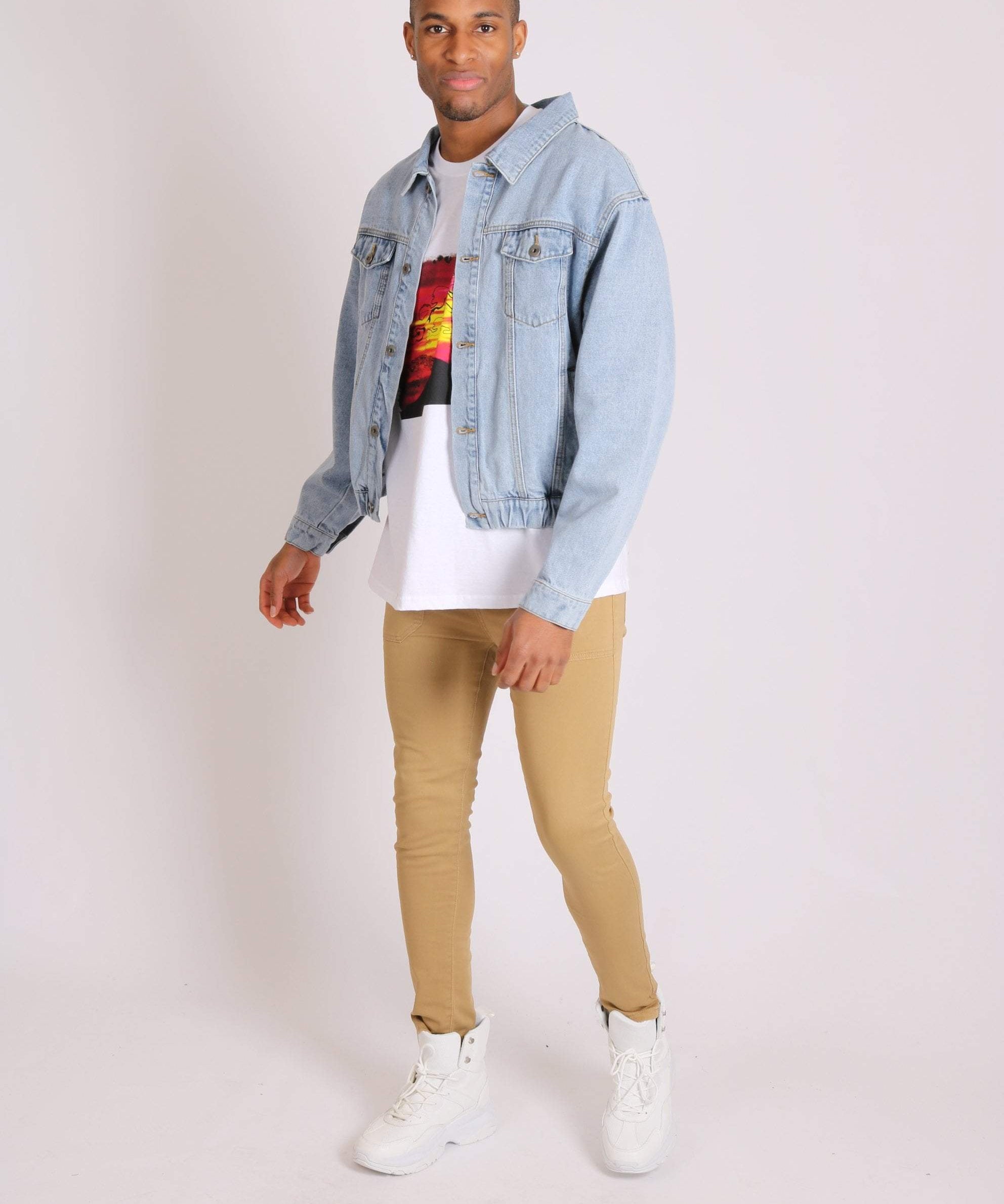 Bowie oversized vintage denim jacket with elasticated waist band - Liquor N Poker LIQUOR N POKER