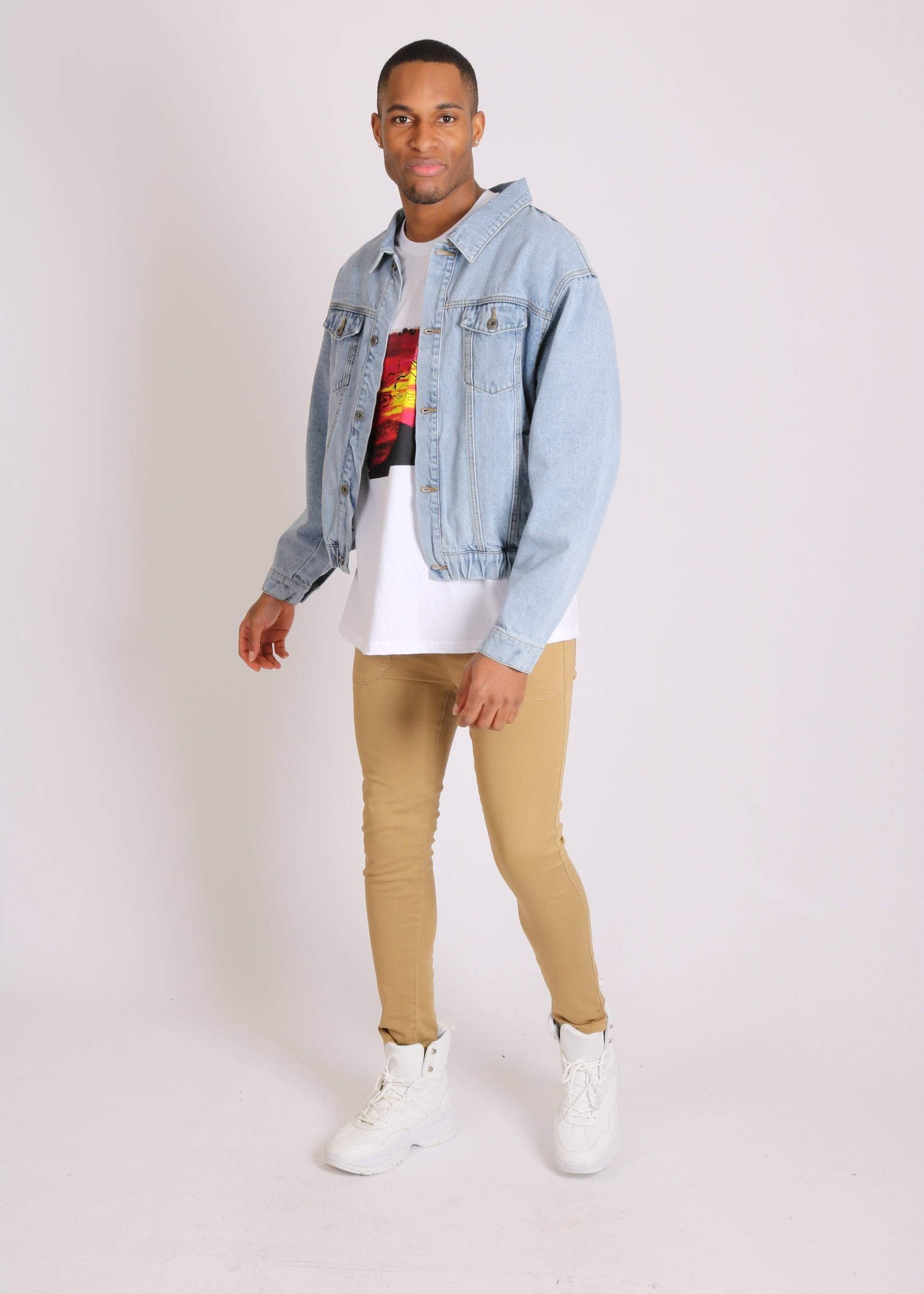 Bowie oversized vintage denim jacket with elasticated waist band - Liquor N Poker LIQUOR N POKER
