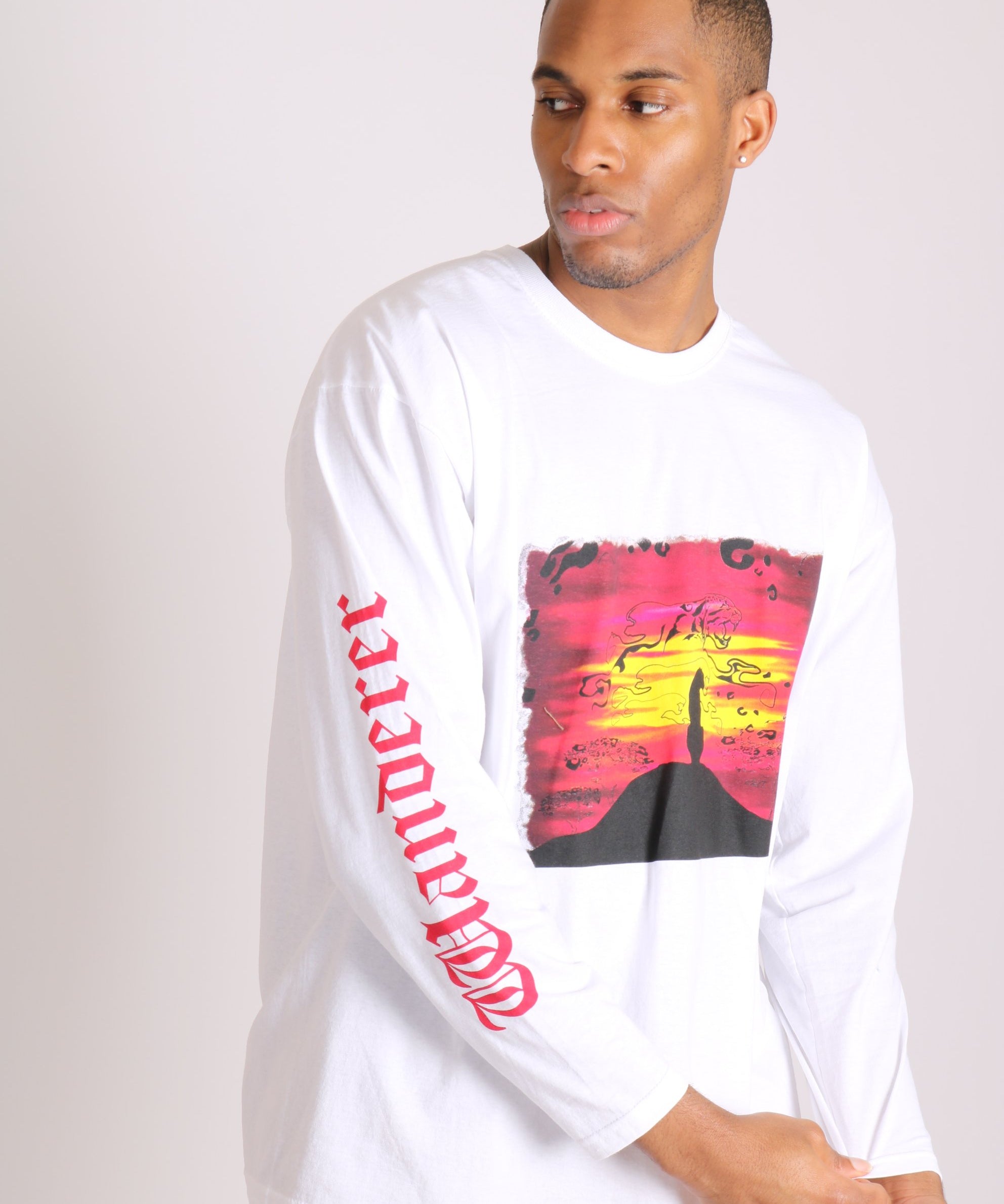 Wanderer long sleeve t shirt with safari print in white - Liquor N Poker LIQUOR N POKER