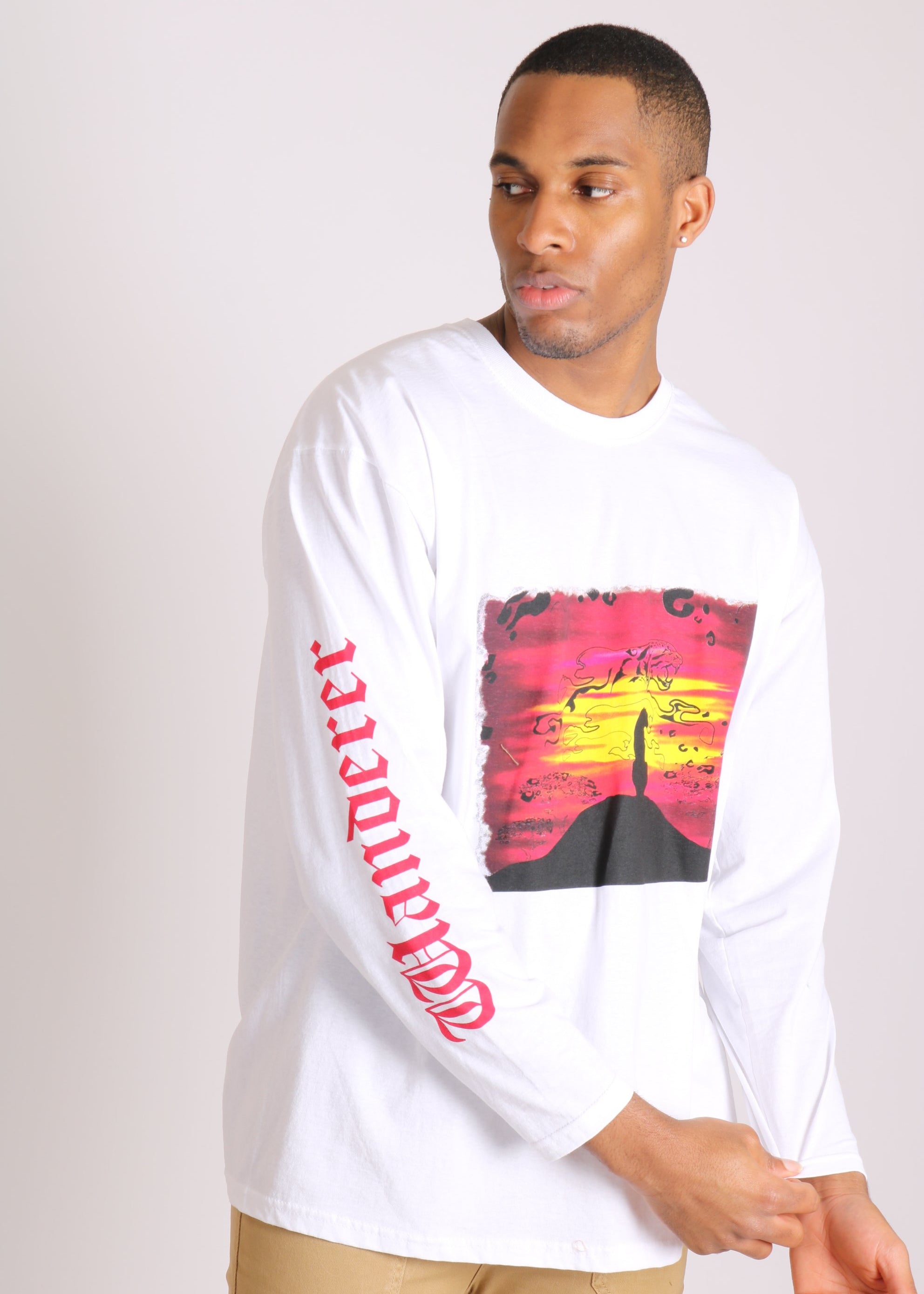 Wanderer long sleeve t shirt with safari print in white - Liquor N Poker LIQUOR N POKER
