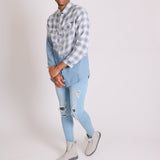 Cleveland light denim shirt with contrast flannel check - Liquor N Poker LIQUOR N POKER