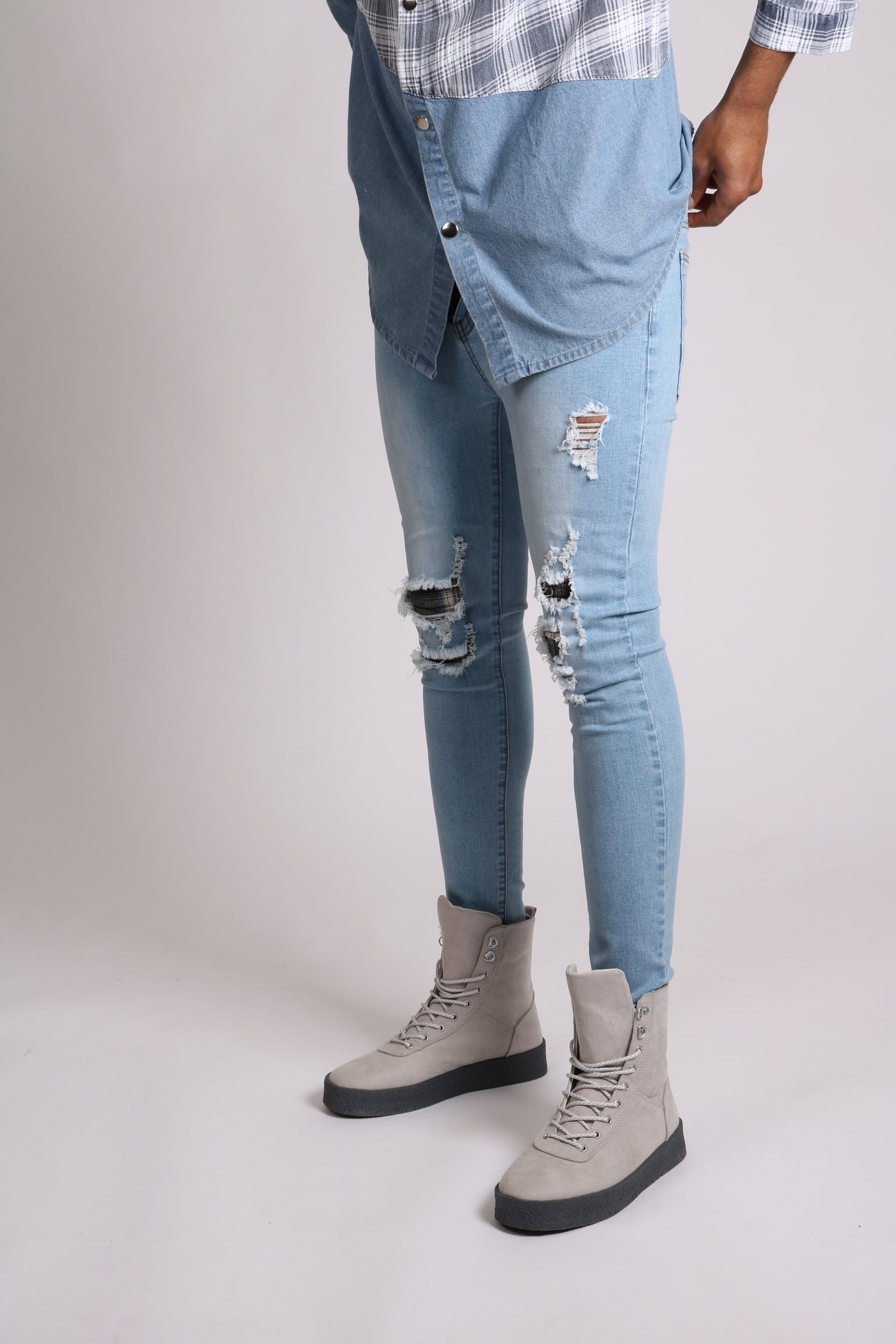 Liquor n Poker skinny jeans with rip and repair tartan detail - Liquor N Poker LIQUOR N POKER