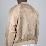 Dragon Embroidered Satin Bomber Jacket In Gold