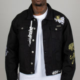 Golden Tiger Embroidered Oversized Black Trucker Jacket