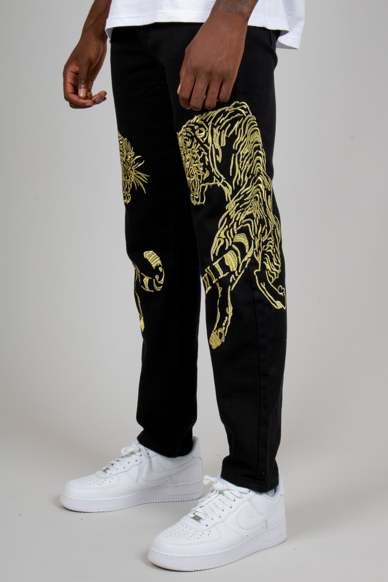 Golden Tiger Embroidered Straight Leg Jeans
