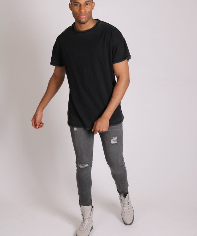 Logan stretch skinny jeans in washed black with distressing - Liquor N Poker LIQUOR N POKER