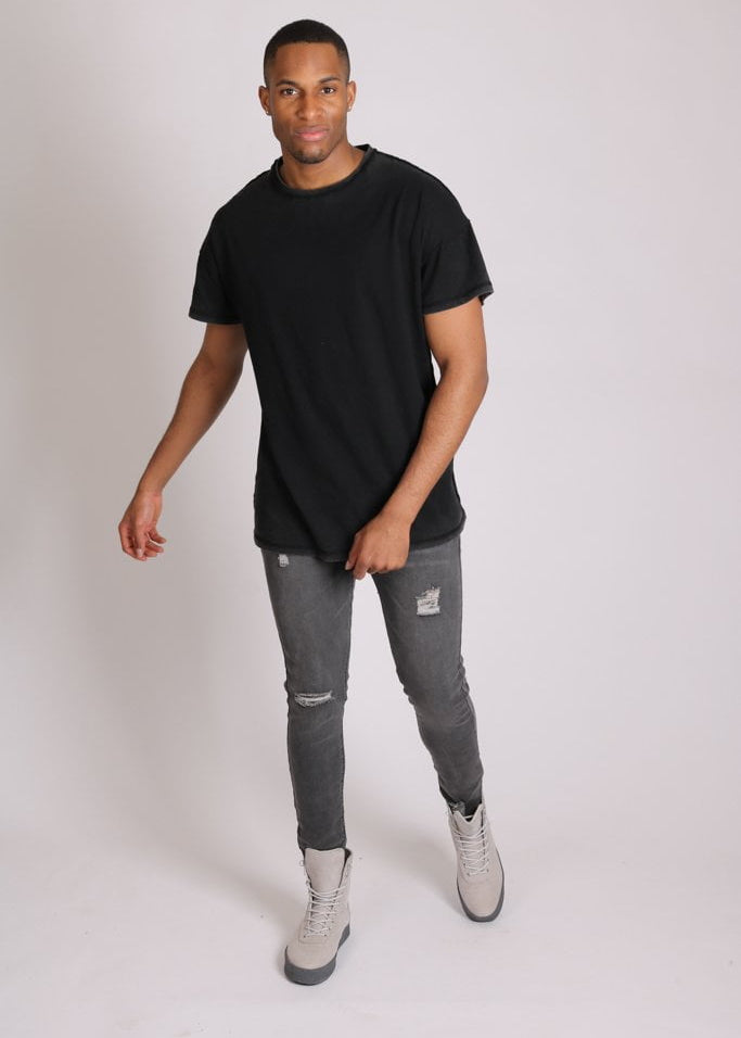 Logan stretch skinny jeans in washed black with distressing - Liquor N Poker LIQUOR N POKER