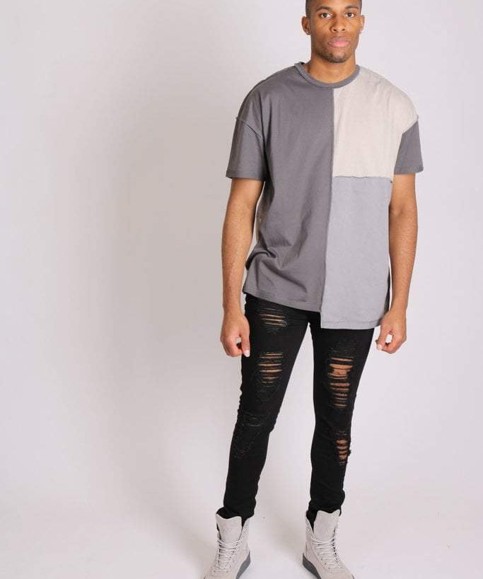 Bayside oversized t shirt in contrast grey patchwork - Liquor N Poker LIQUOR N POKER