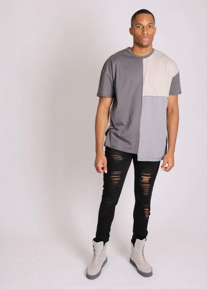 Bayside oversized t shirt in contrast grey patchwork - Liquor N Poker LIQUOR N POKER