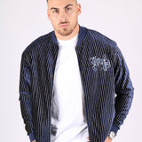 Navy Velour Varsity Gold Pinstripe Bomber