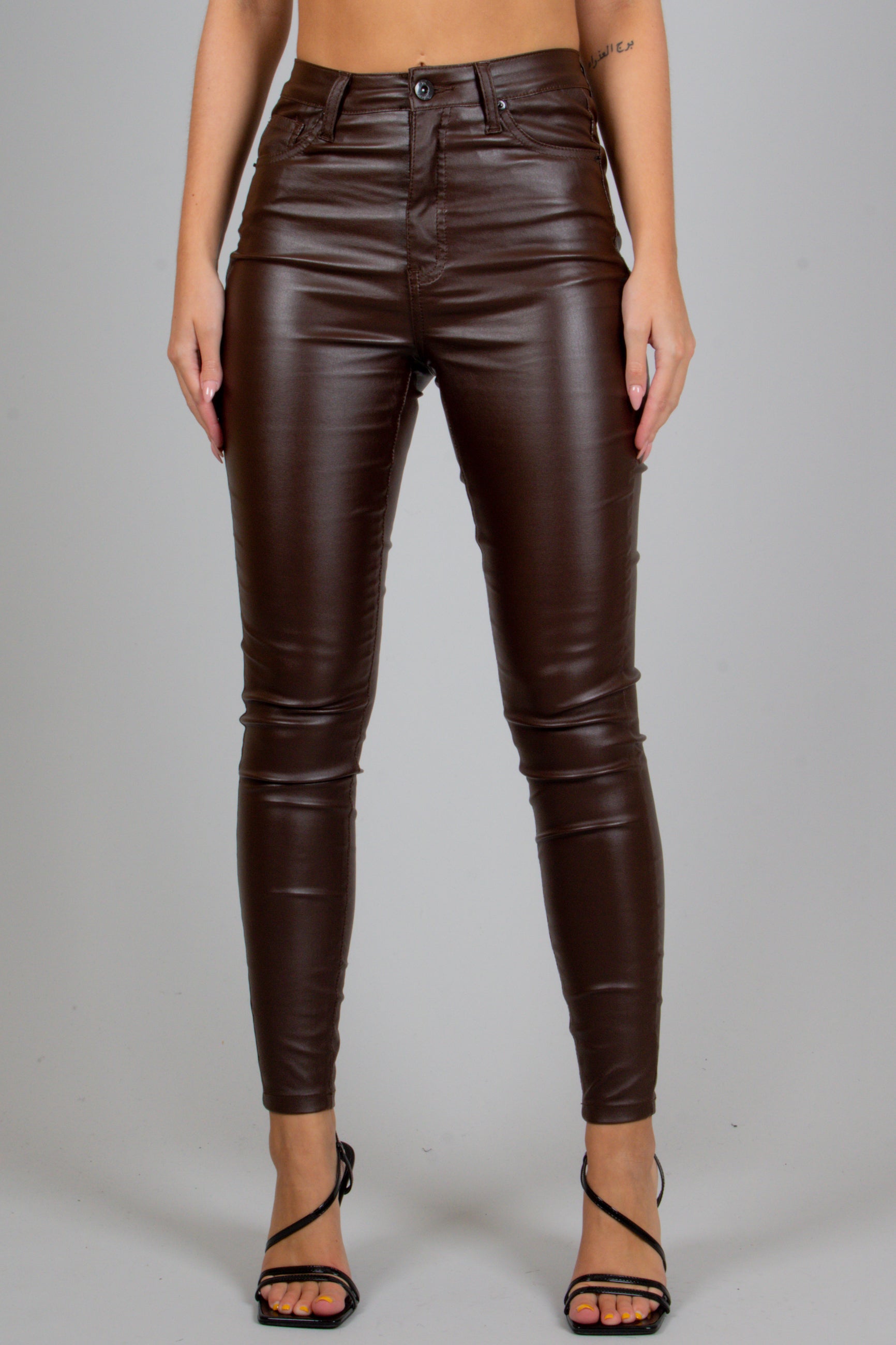 FAE Faux Brown Leather Skinny Trousers